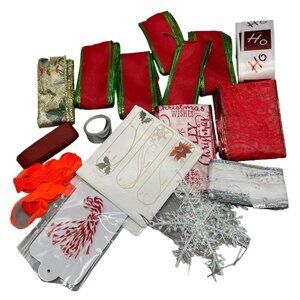 Bag of Christmas ribbons 12 different rolls "Baked with Love" labels gift READ